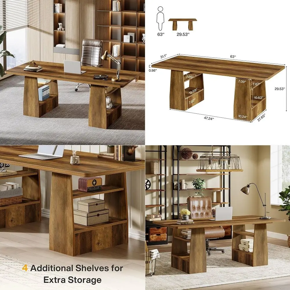 

6 FT Conference Table for 810 People, Modern 71 L x 35.5 W Large Meeting Table with Metal Frames, Rectangle Conference Room Tab