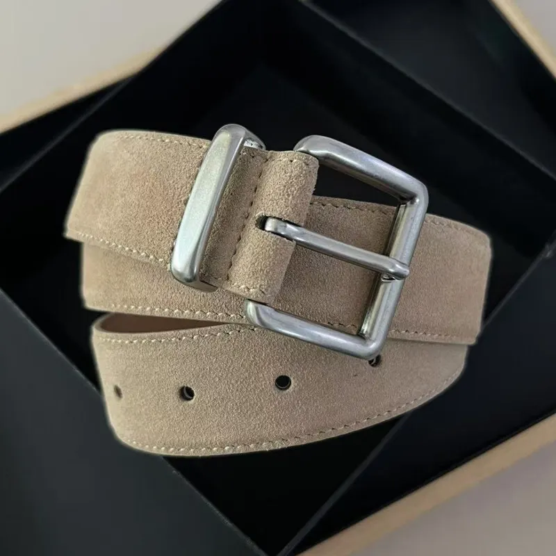 Cinturón de cuero de gamuza para mujer, estilo minimalista y moderno, 3,3 cm de ancho, versátil para vaqueros y otros pantalones