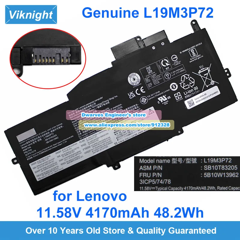 

Genuine L19M3P72 Battery L19M3P73 For Lenovo ThinkPad X1 Nano Gen 1 Series Laptop Batteries 11.58V 4170mAh SB10T83206 5B10W13963