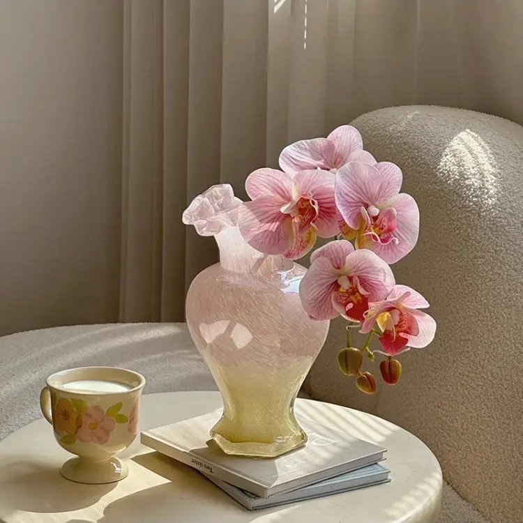 Glazed Flower Ware, Pink Glass Vase, Flower Arrangement, Water Nourishment Decoration, Holiday Gift Ornament