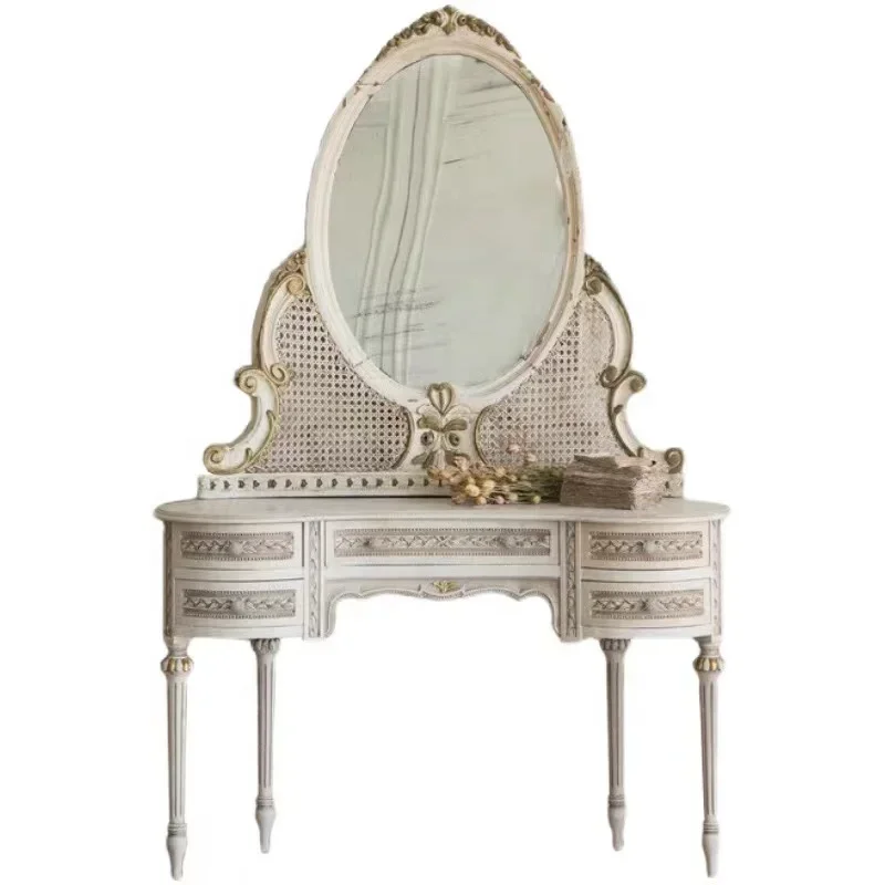 Classic Solid wood white vintage dresser Dressing table with mirror in bedroom