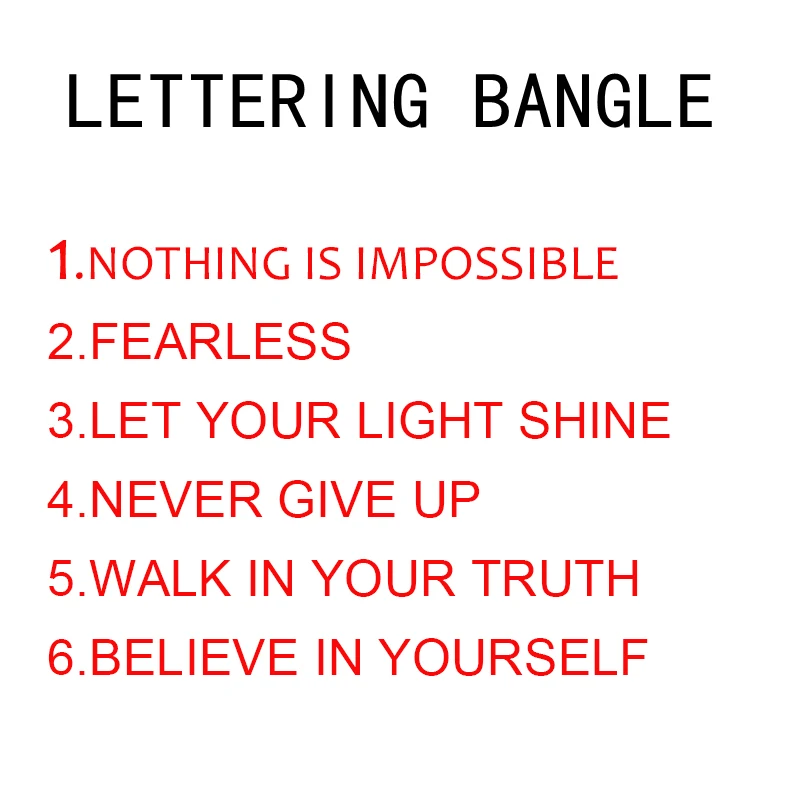 لا شيء مستحيل رسائل محفورة الإسورة أبدا التخلي المعادن حروف سوار موضة سحر المرأة الكفة سوار أفضل هدية #2