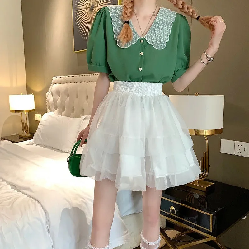 تنورة صغيرة لطيف مثير Balletcore مرونة عالية الخصر الكرة ثوب كشكش المرقعة لوليتا تنورة قصيرة الكورية الحلو Y2K النساء الملابس