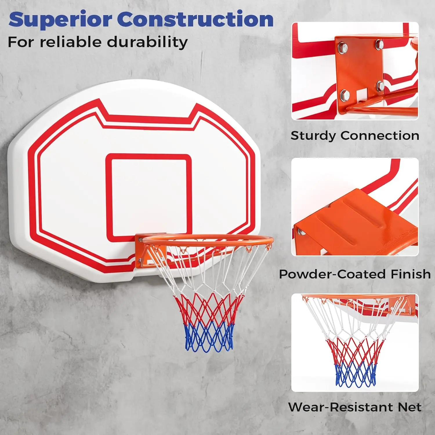 屋内外兼用ミニバスケットボールフープ、36 x 24の割れないバックボードと18インチのリム付き、家庭用