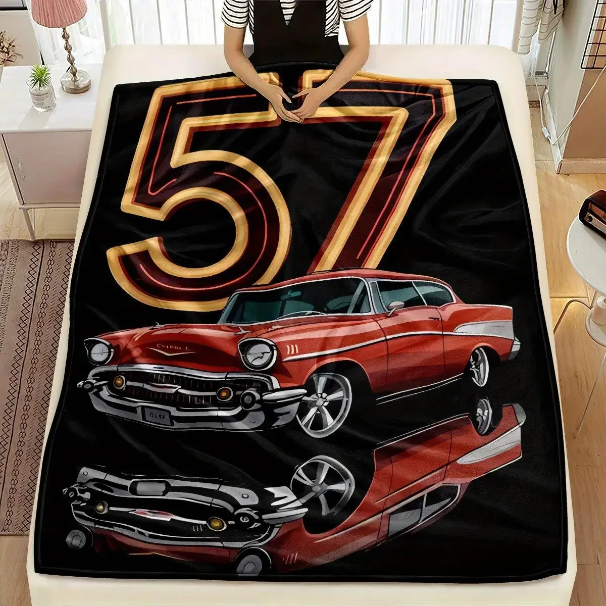 

Красное одеяло в ретро-стиле с изображением классических автомобилей для гостиной, спальни, офиса или украшения автомобиля