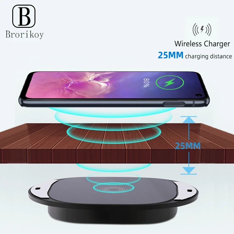 20mm Long Distance 10W Wireless Charger Invisible Marble Desktop Furniture Table Hidden Adsorption For iPhone 11 Pro Samsung S21