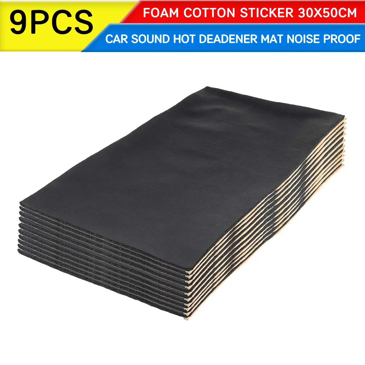 9pcs Car 0.6cm/1cm Sound Hot Deadener Mat Noise Proof Bonnet Insulation Deadening Engine Firewall Heat Foam Cotton Sticker