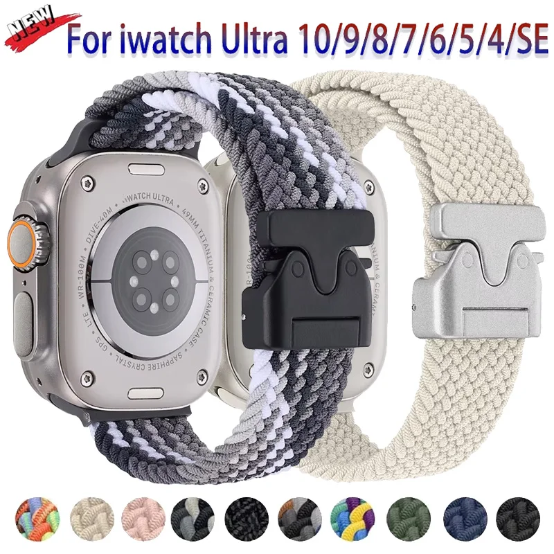 Pulseira de nylon trançada de pára-quedas para apple watch ultra 3/2 49mm 11 10 46/42mm pulseira iwatch 9 8 7 6 se 45mm 45/41mm 44/40mm