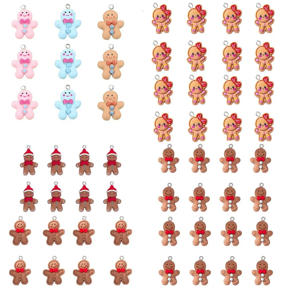 3/7/14pcs MultiColor Gingerbread Man Shaped Pendant, Christmas Fashion Charm Pendant,DIY Bracelets Necklaces Earrings, Christmas