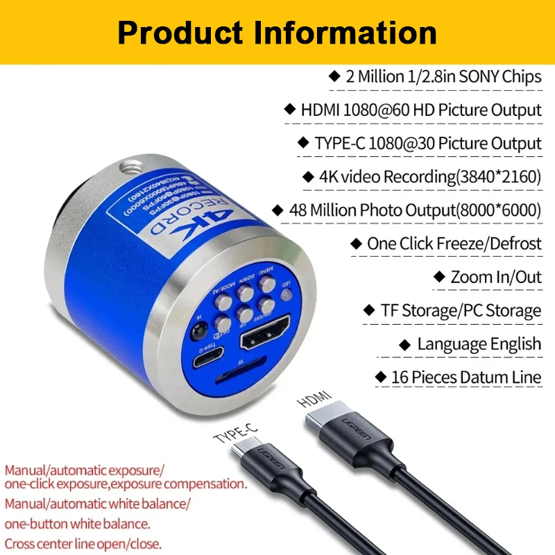 1-150X soczewka powiększająca mikroskop cyfrowy dla elektroniki zestaw 4K HD wideo HDMI typ C światło do kamery metalowy stojak do wykrywania napraw