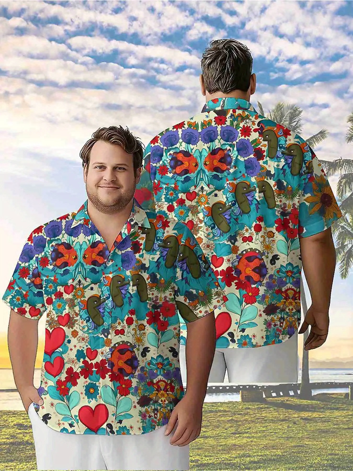 Men's Plus Size Hawaiian ShirtsTropical Flowerpattern,Premium Comfort Youth Clothes,Streetwear Y2K Tops