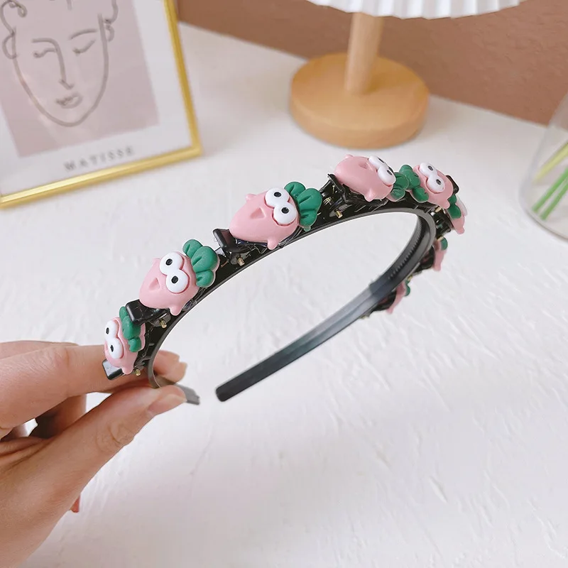 2023 Spring/Summer New Long Hair Little Girls Fruits Hair Bands Headbands Cartoon Pink Carrot Green Avocado Hair Bands Head Wrap