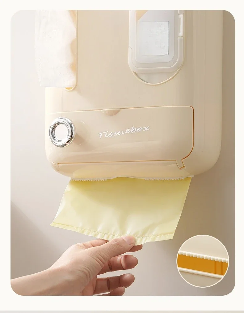 Light luxury wall mounted face towel roll paper storage box bathroom three in one tissue wet wipe storage drawer
