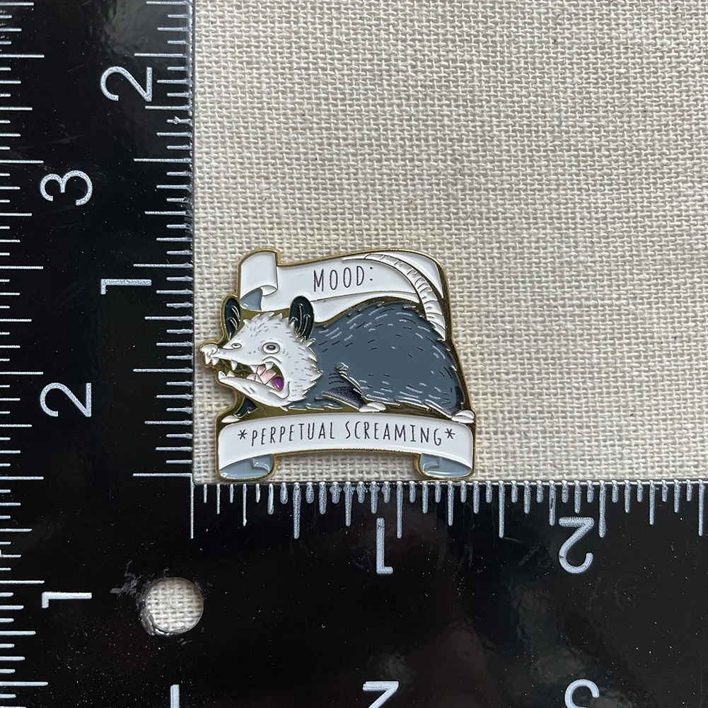 Possum Enamel Pin - Perpetual Mood Screaming Opossum with Screen-printed