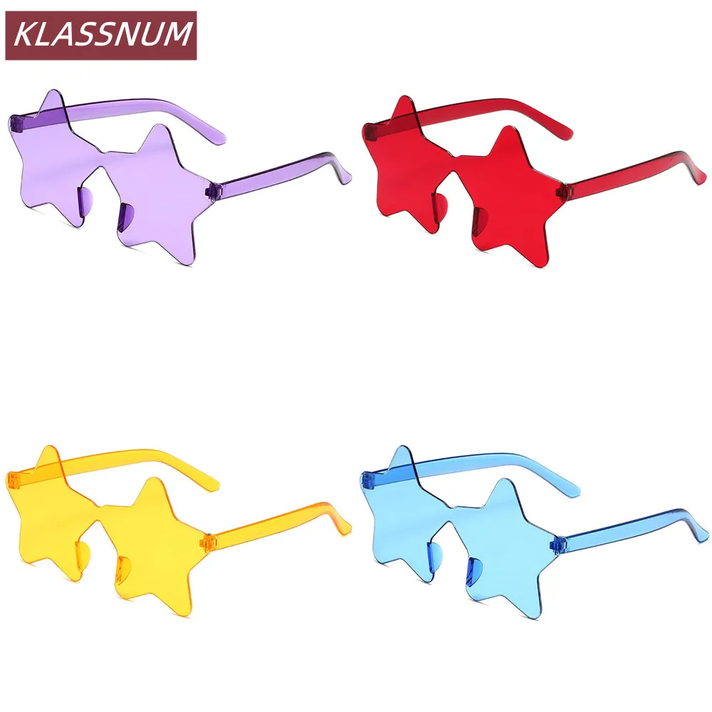 KLASSNUM Fashion Pentagram Sunglasses Frameless Star Shaped Women's Sun Glasses Men's Cosplay Eyewear Disco Party Eyeglasses