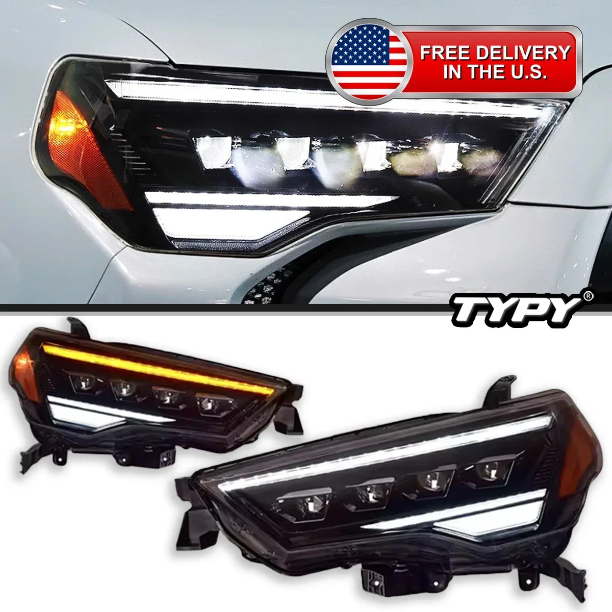 

Автомобильные фары TYPY для Toyota 4Runner, фары 2014-2020, светодиодные фары для проектора, дневные ходовые огни, автомобильные аксессуары