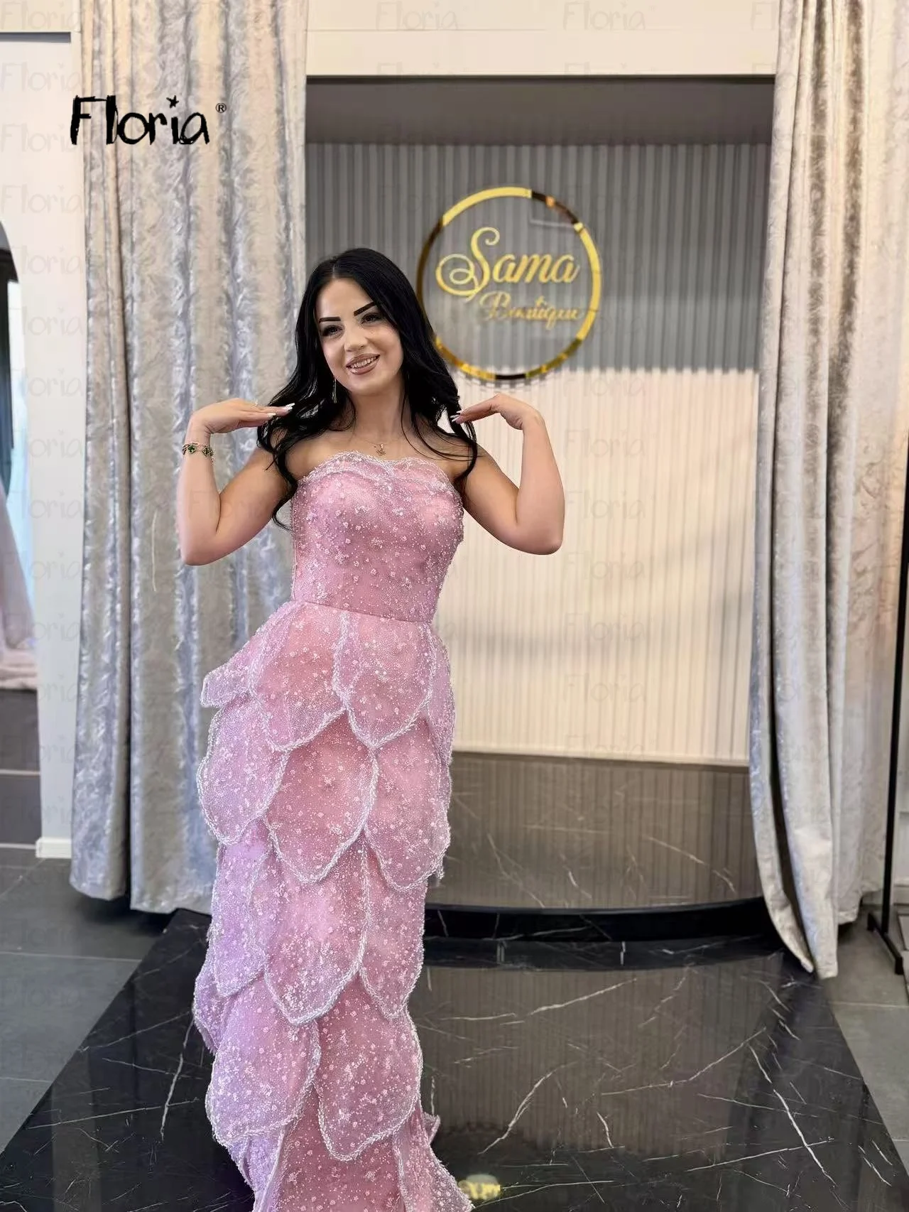 

Розовые многоуровневые платья для выпускного вечера из Саудовской Аравии, свадебные платья, лиф из бисера, обручальное платье, одежда для дня рождения, 2026 по индивидуальному заказу