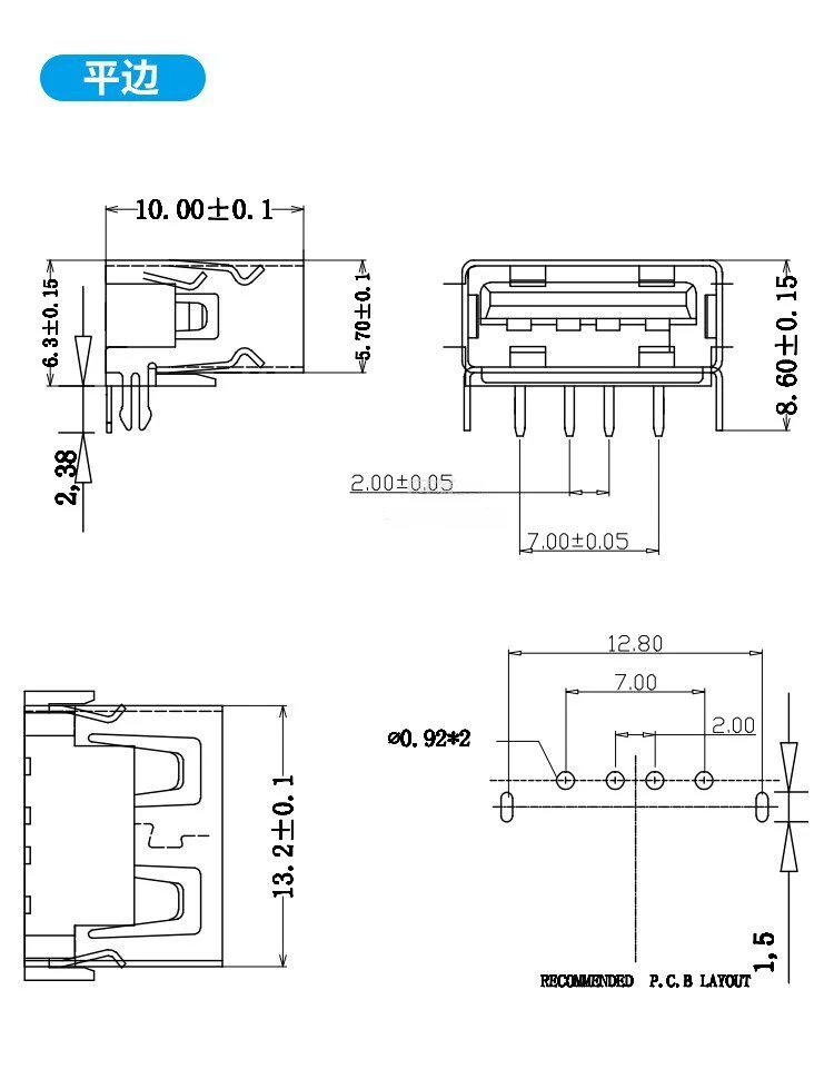 10 Stück A-Buchse AF USB 10,0 mm kurzes Gehäuse 4-poliger abgewinkelter Stift Crimpanschluss Fischhaken 90-Grad-Buchse Stromladeanschluss – Detail 3