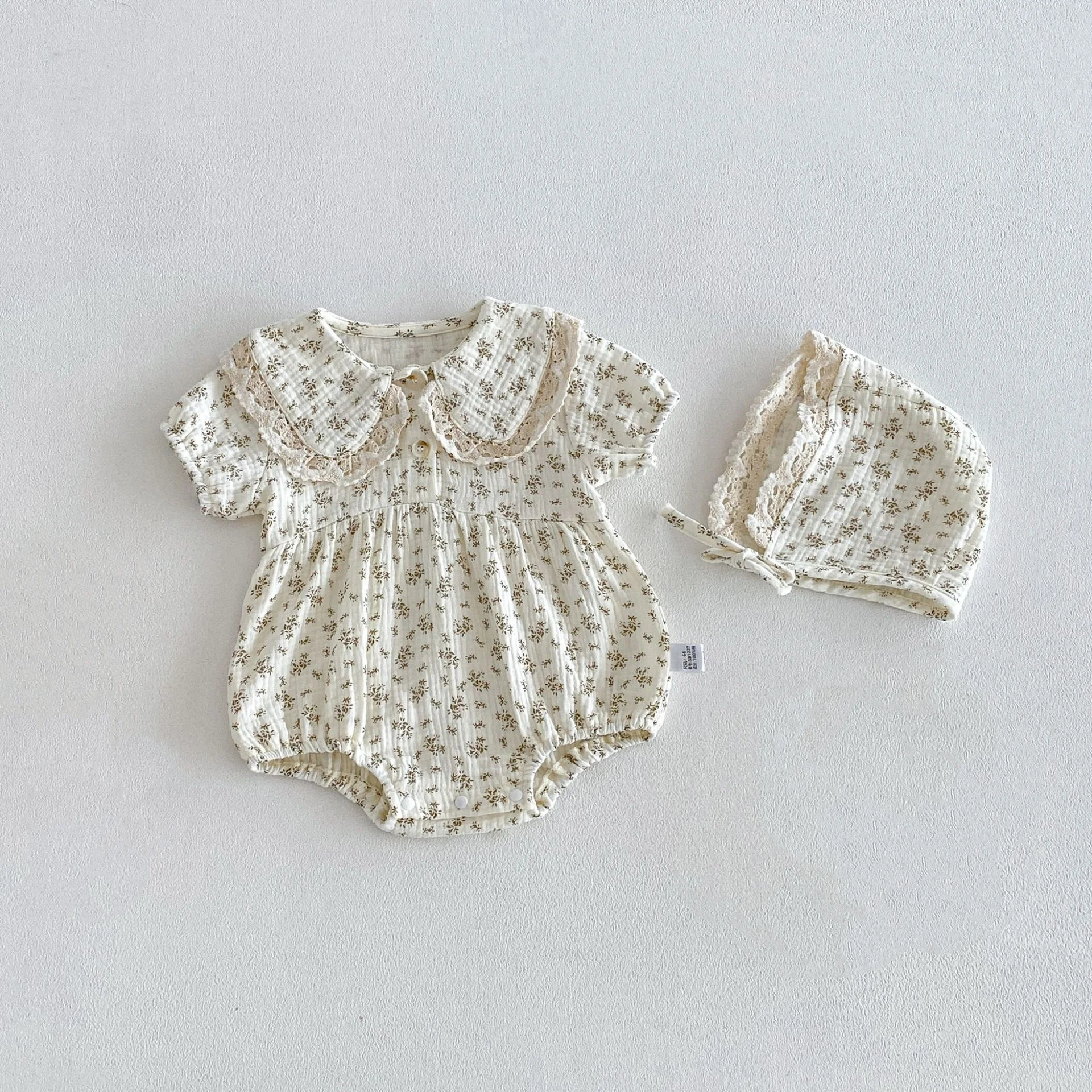 3-24M Sommer-Babybody im pastoralen Stil mit floraler Spitze und Peter-Pan-Kragen für Kleinkinder, Mädchen, weiche Baumwollkleidung – Detail 12