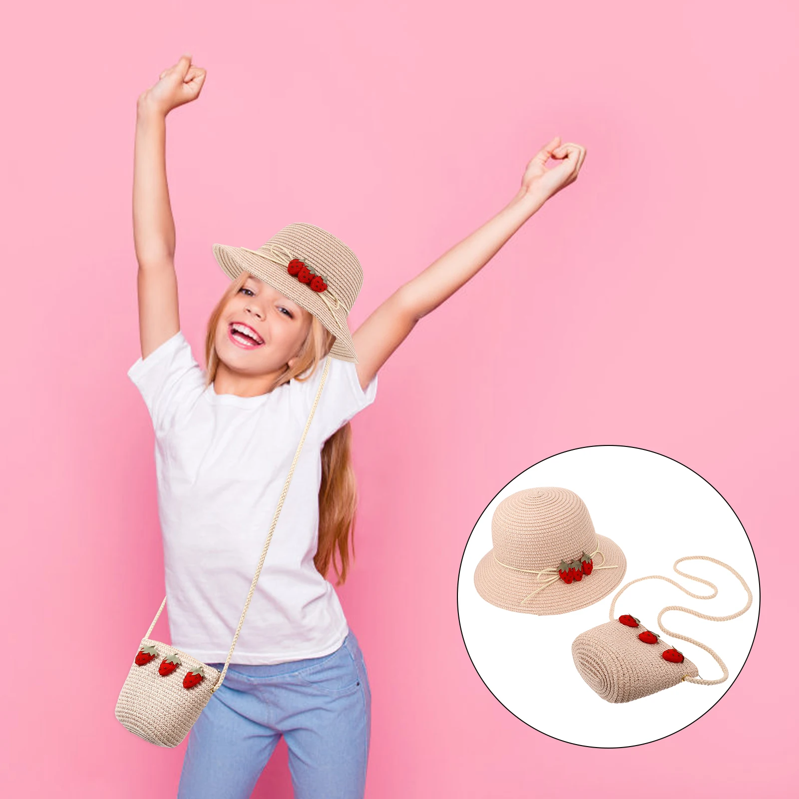 

Sun Protection Hat Kids Beach Straw Paper Wide Brim Baby Handbag Toddler Sun Hat Outdoor Activities