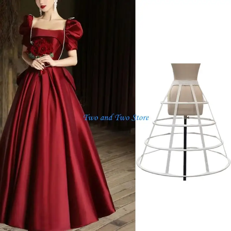 HX6F Adjustable Waist Crinoline Underskirt with Stable Fishbone Frame For Wedding Dresses Costume Parties Outfit Hoopskirt