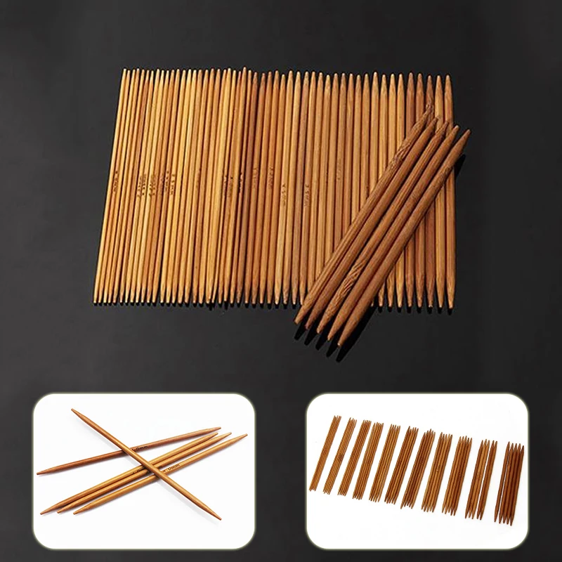 55Pcs Double Pointed Carbonized Bamboo Knitting Needles Sweater Knitting Gloves and Socks Smooth Craft Needle Set