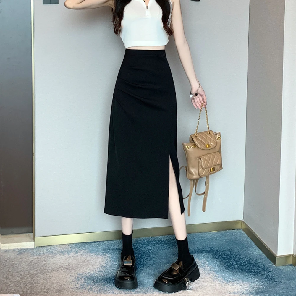 

Casual Solid Skirt Fashion Side Slits Skirt Microelasticity Black Skirt Casual Black Side Slits Skirt Black Fashion Outfits