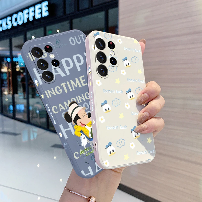 Donald Duck Daisy Cartoon For Samsung Galaxy S23 S22 S21 S20 FE Ultra Plus S10 Lite 5G Liquid Left Rope Phone Case