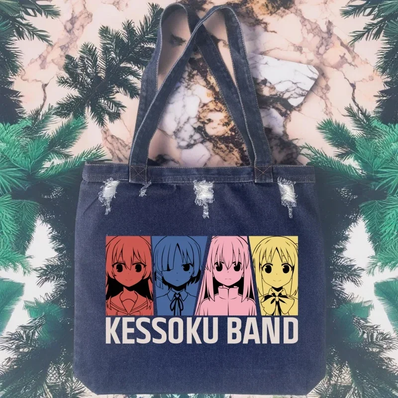 

Bocchi The Rock Kessoku Band Hitori Gotou Women Shoulder Large Capacity Denim Tote Bag Solid Commuter Handbag Crossbody Bags