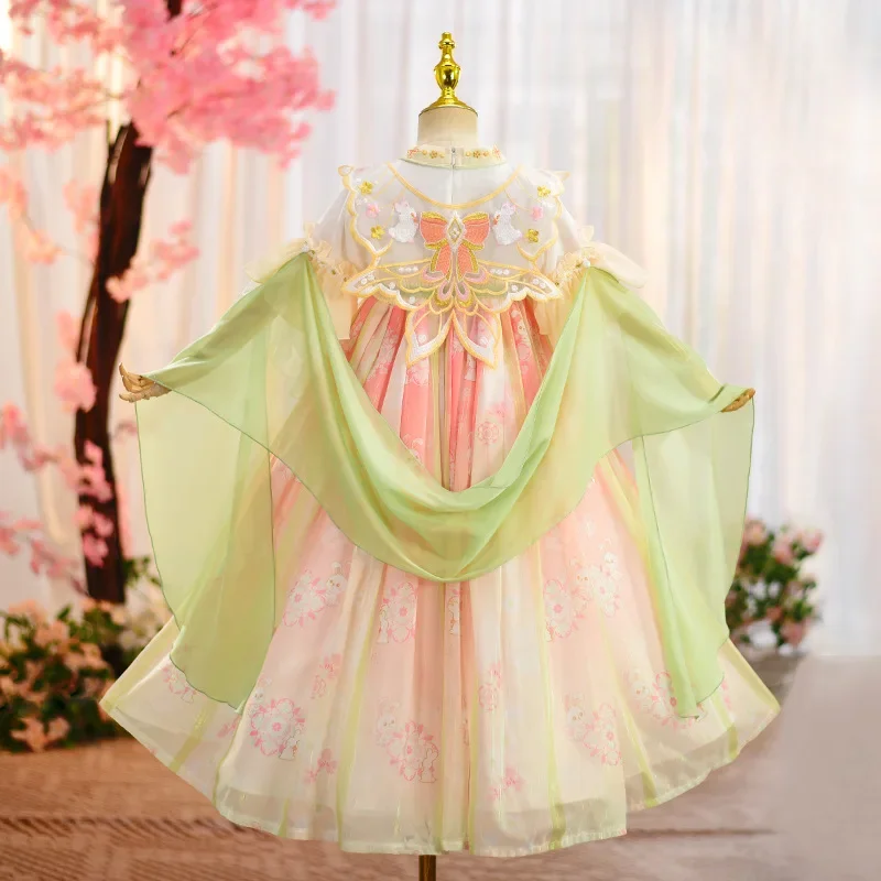 Simpatico abito Hanfu a maniche corte per ragazze, costume cinese antico per bambina, gonna da gioco di ruolo fresca e simile alle fate