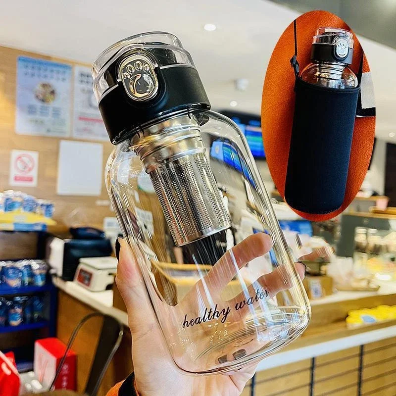 750-2000ml Large Capacity Glass Water Bottle Transparent Milk Juice Cup Outdoor Portable Leakproof Drinkware Tea Water Bottle