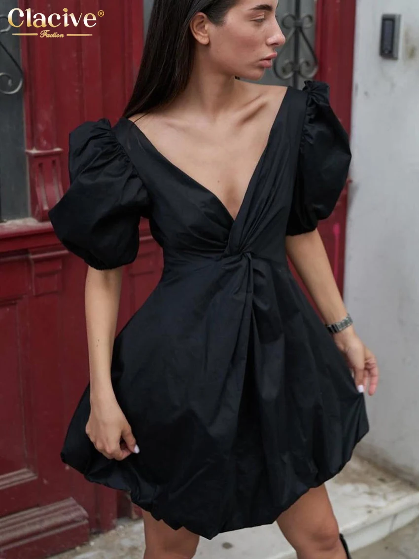 White Cotton V-Neck Mini Dress - Loose Fit Short Sleeve