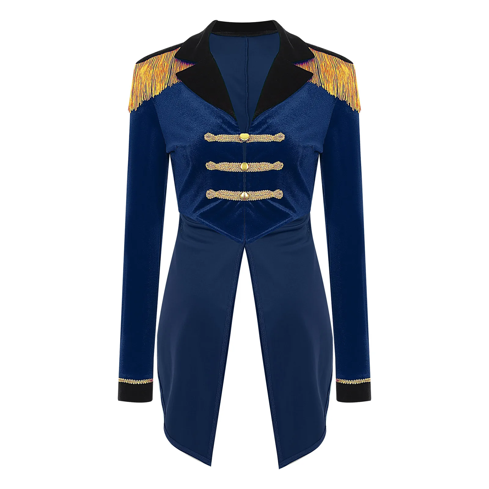 Womens Velvet Tailcoat Lapel Long Sleeve Blazer Jacket Party Wear Ringmaster Cosplay Coat Circus Show Stage Performance Costume