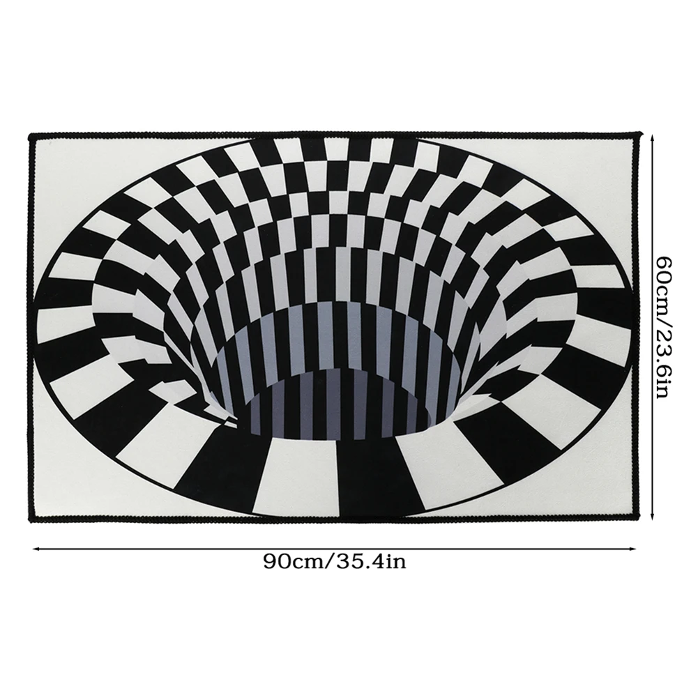 Household Decoration Bedroom Rugs Black White Grid Printed 3D Illusion Vortex Bottomless Hole Floor Carpet Anti-slip HallwayMat