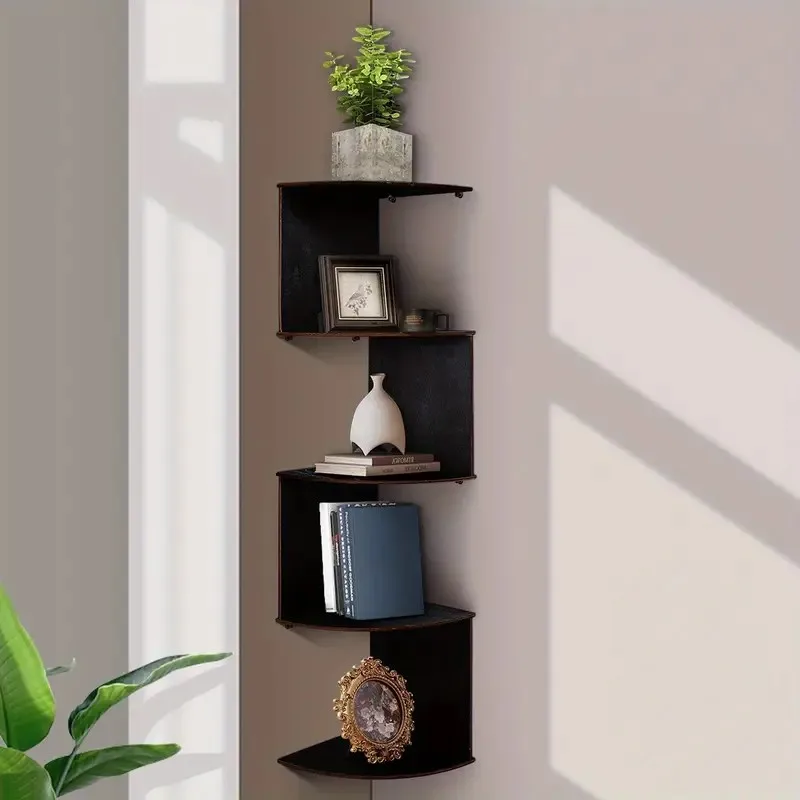 Estante esquinero de 5 niveles: organizador de montaje en pared que ahorra espacio para baño, cocina, oficina y más, blanco