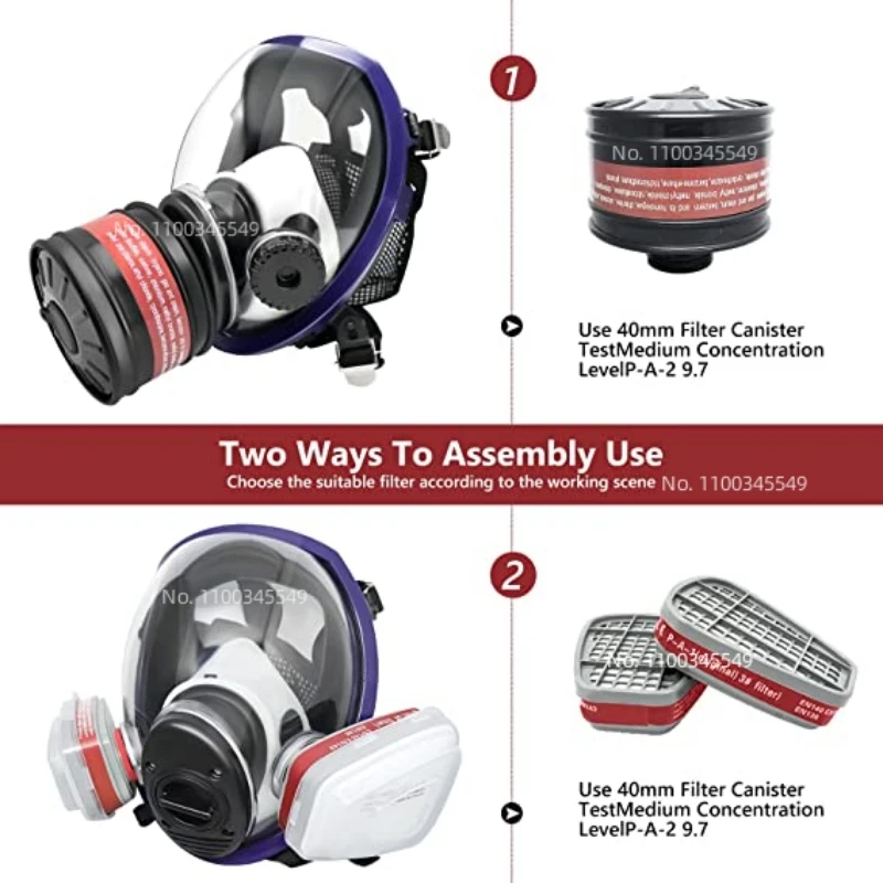 Máscara de Gas respirador de cara completa, recipiente con filtro de carbón activado de 40mm, adecuado para humos químicos, pintura en aerosol,