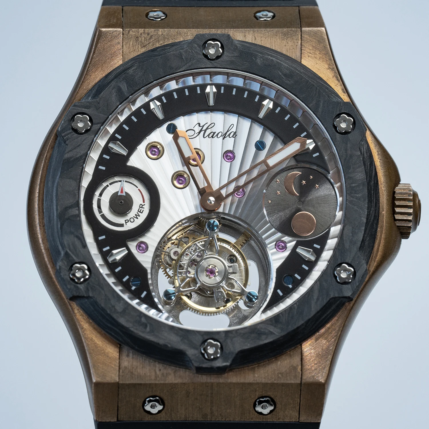 Haofa Bronze Case Tourbillon Mechanical Mens Watches Luxury Manual Movement Sapphire Wristwatches Day And Night Business 1915T