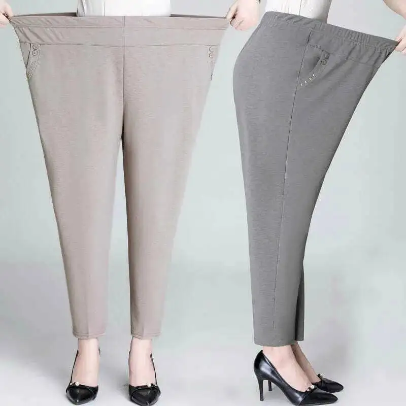 Middle-aged Women Pants Mother Casual Loose Straight Pants Summer 2025 New Solid Color Elastic High Waist Trousers