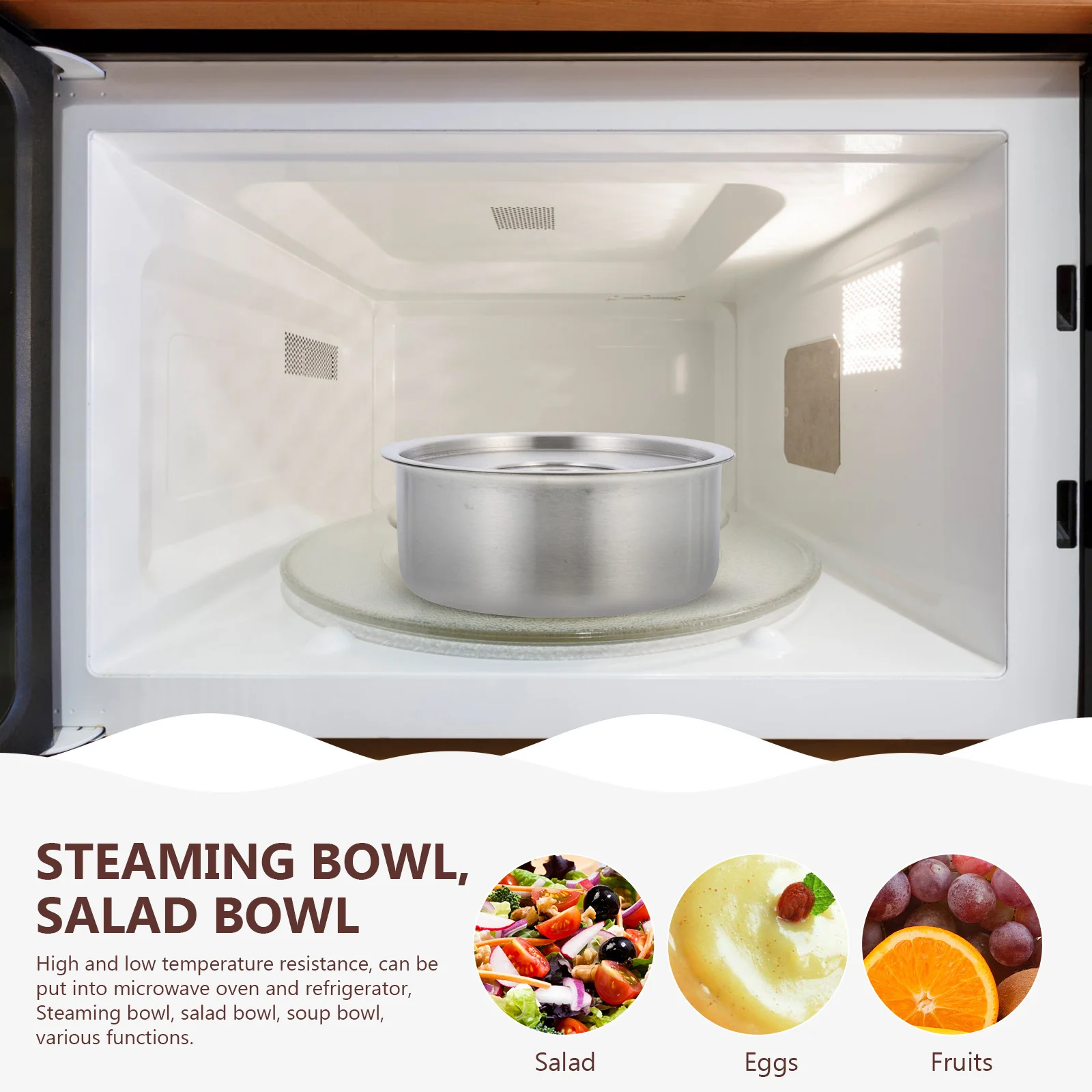 

Stainless Steel Steaming Bowl with Lid Multifunctional Kitchen Supply for Eggs Rice Buns Soup Portable Home Camping