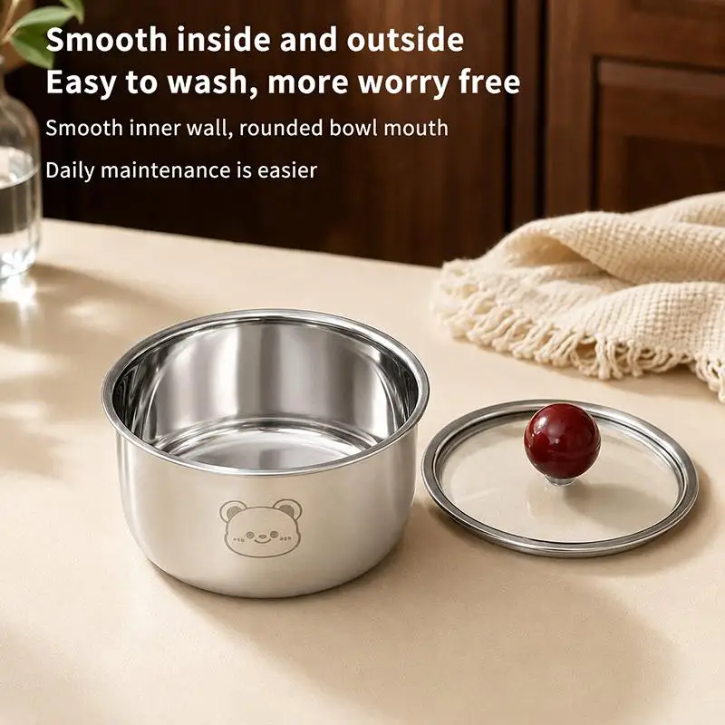 Stainless Steel Egg Steaming Bowl Cute Bear Engraved Food Grade Durable For Kids Feeding Home Kitchen Use