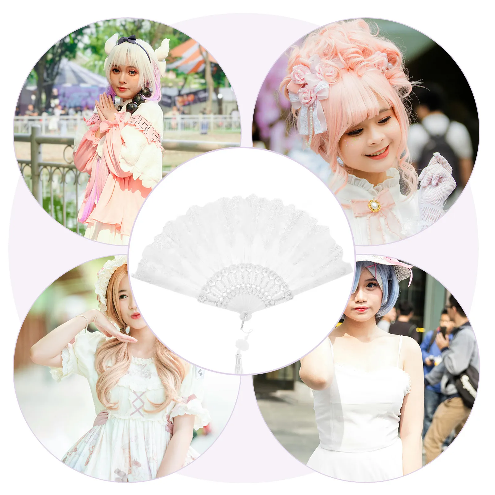 Vintage White Lace Folding Hand Fan Elegant Bridal Handheld Wedding Fan Decorative for Tea Party Bride Accessory
