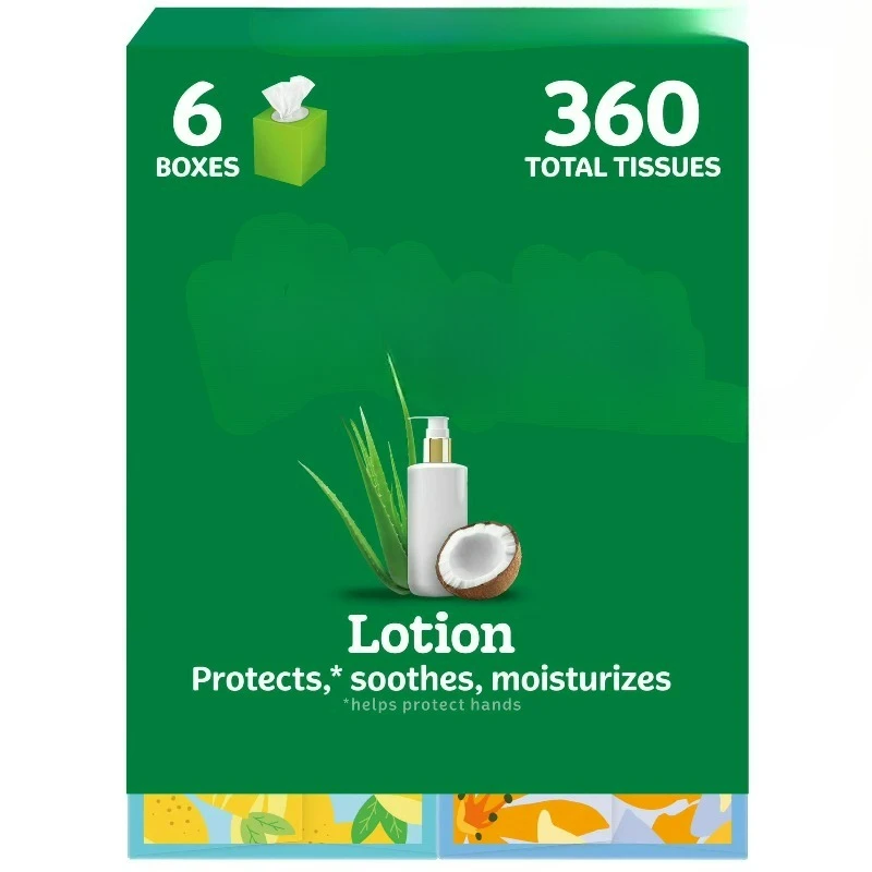 

Lotion Facial Tissues with Coconut Oil, 6 Cube Boxes, 60 Tissues per Box, 3-Ply