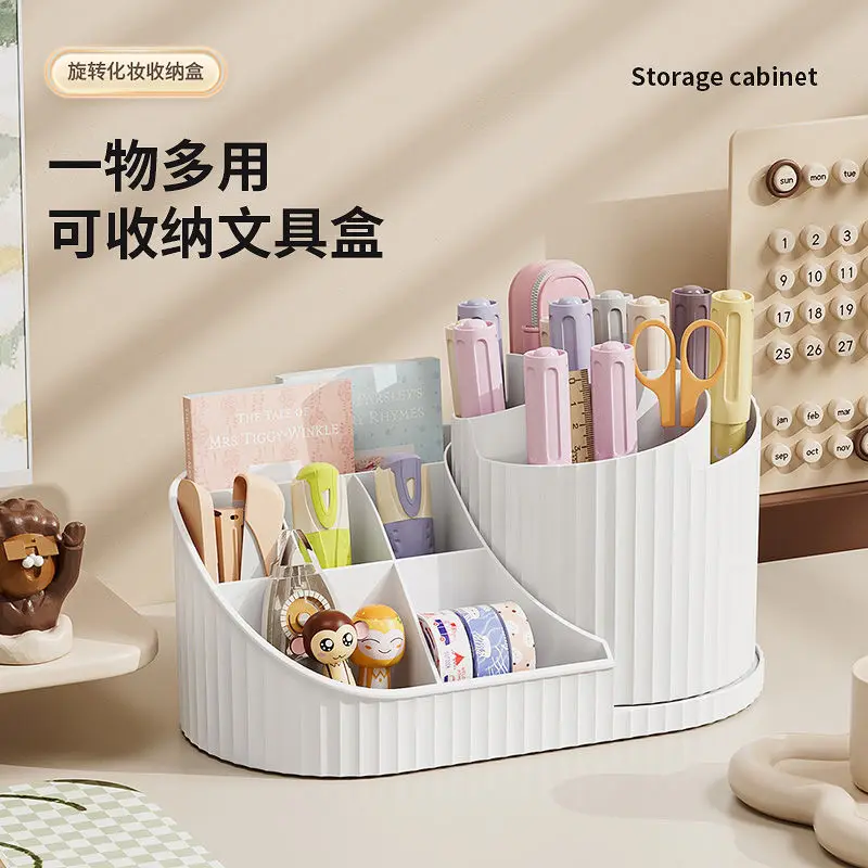 Rotating Makeup Brush Tube Desktop Storage Organizer - 360 Degree Lipstick Skincare Pen Holder for Dressing Table
