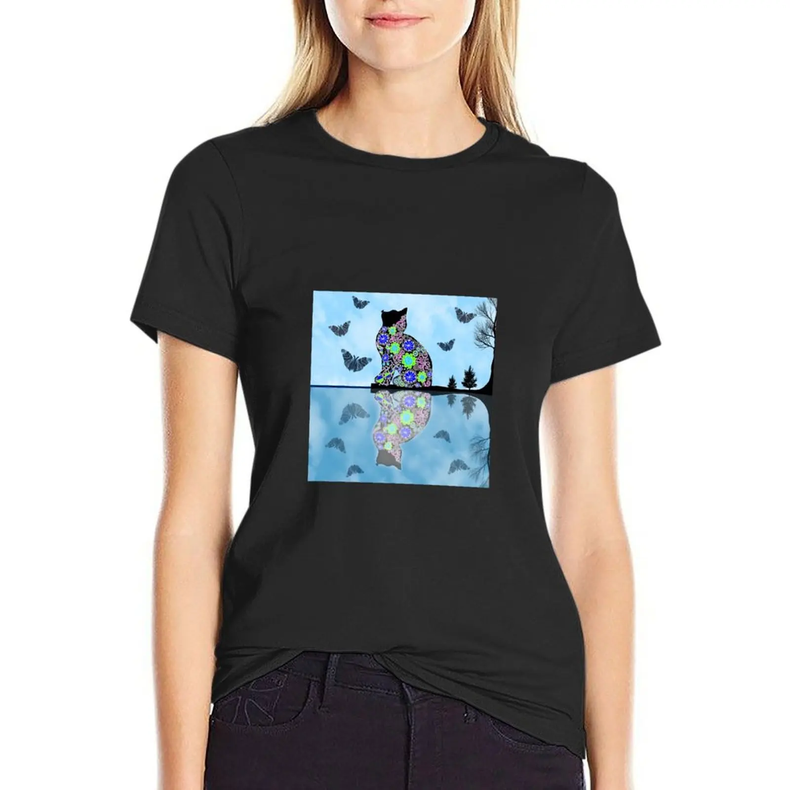 

Reflective cat T-Shirt vintage clothes funny Blouse quick-drying plain t shirts for Women