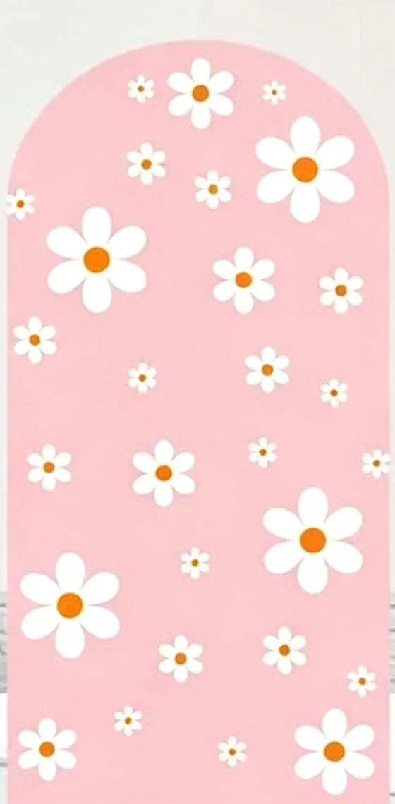Custom 2-Side Daisy Flower Arch Background Covers Birthday Party Baby Shower Diy Name Age Checkered pattern background cloth