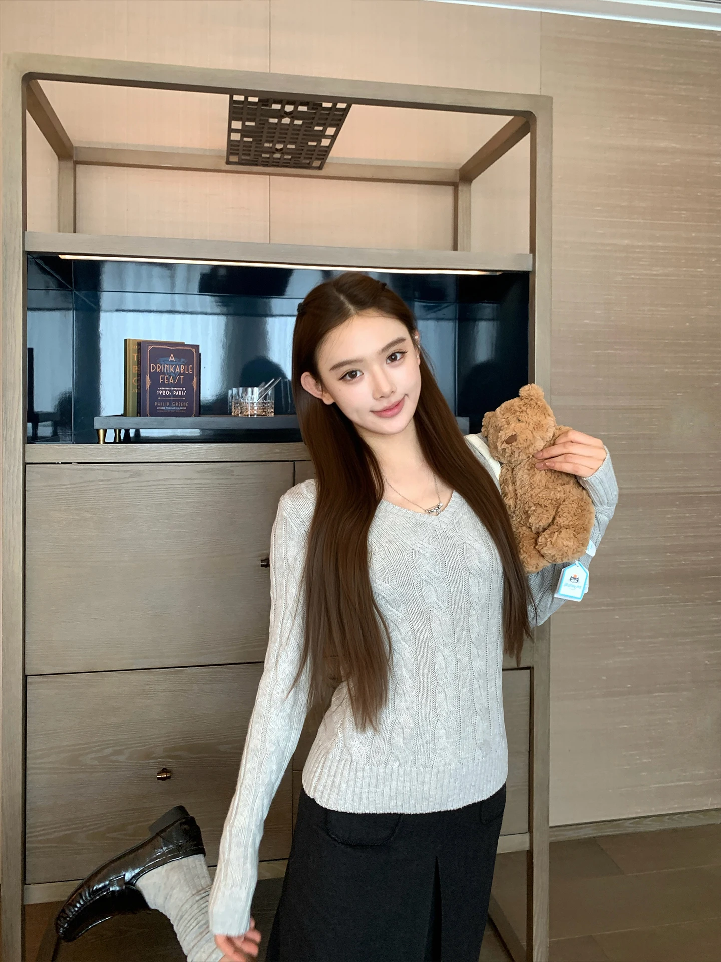 

BULENG Women's Knitted Sweater V-Ne Loose Slimming Autumn Faion Casual Sle Long Sve Top Pure Online S