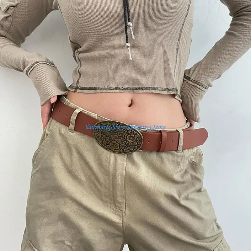 573B Flower Waist Chain Cowgirl Engraved Belt for Women Proms Club Party Daily