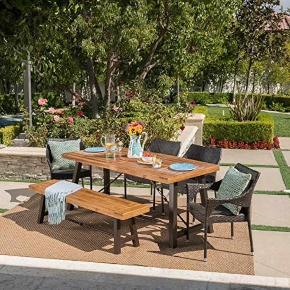 

Morley Outdoor Acacia Wood Dining Set With Wicker Stacking Chairs Dinning Tables Sets Patio Set Furniture Backyard Garden Table