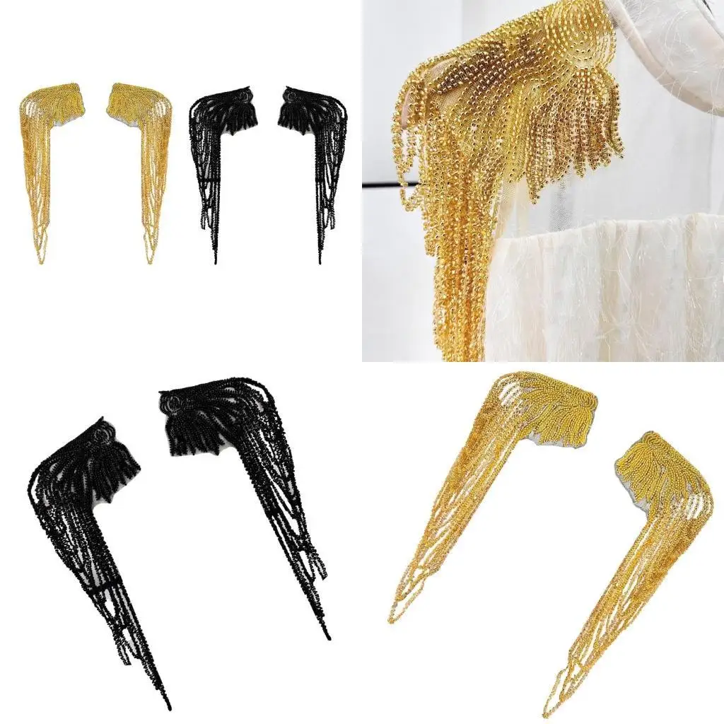 

652F 1Pair Fringed Sequined Uniform Shoulder Epaulet Stage Performers Costume Garment