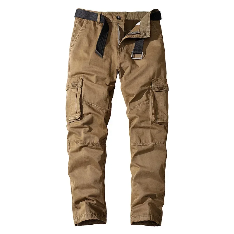 Pantalones Cargo Retro de color caqui para hombre, pantalones informales holgados con múltiples bolsillos, color verde y gris, monos de algodón para invierno, pantalones 3xl de talla grande 4xl